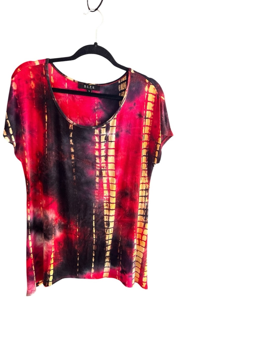B.L.E.U. red black orange yellow tie-dye tunic top Size S